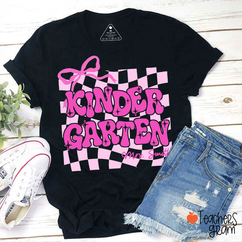 Personalized Retro Coquette Bow Back to School Teacher T-Shirt