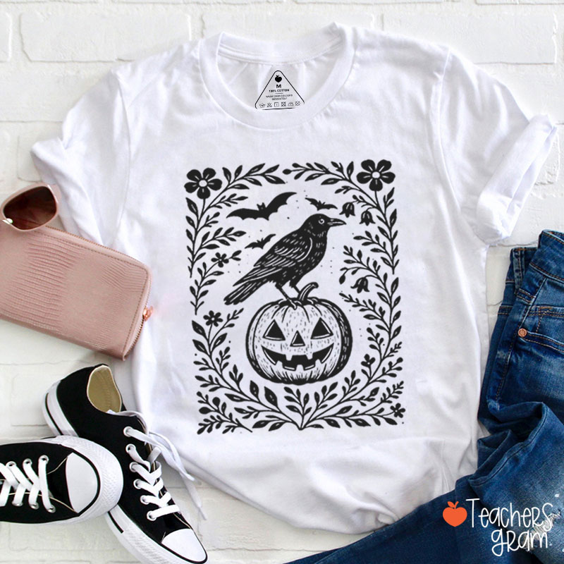 Crow And Pumpkin Teacher T-Shirt