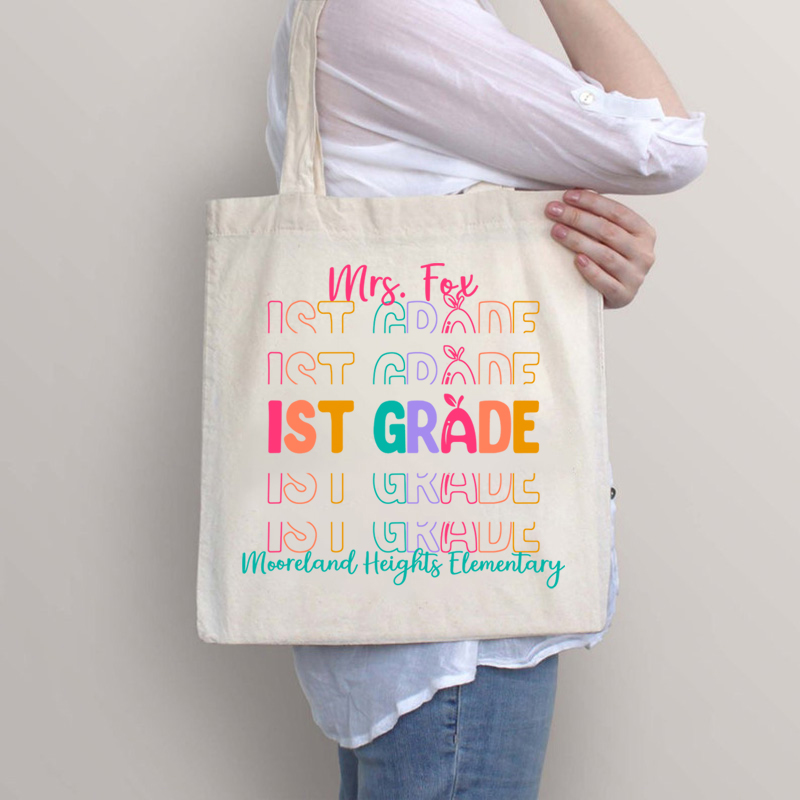 Personalized Colorful Apple Teacher Tote Bag