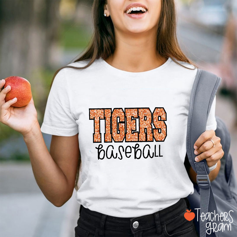 Personalized Mascot And Sport Imitation Glitter Teacher T-Shirt