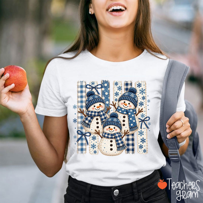 Cozy Blue Snowman Gang Teacher T-Shirt