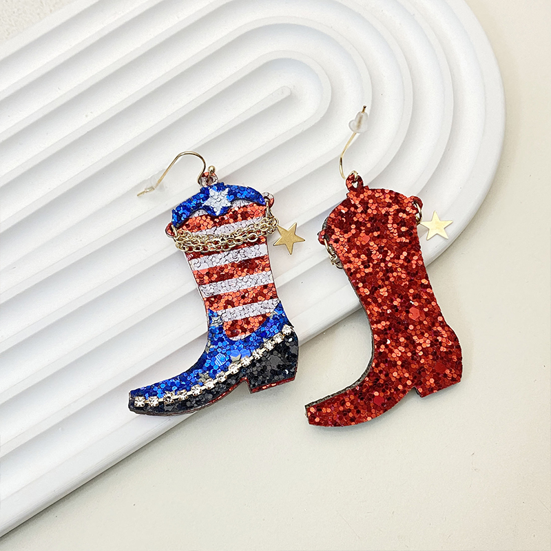 Stars And Stripes Boots Teacher Leather Earrings