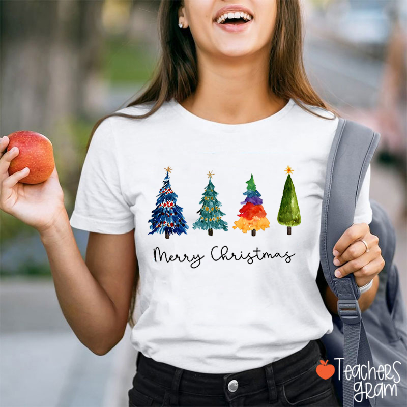 A Variety Of Christmas Trees Merry Christmas Teacher T-Shirt