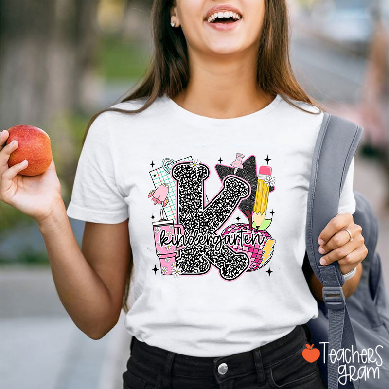 Personalized Grade Star Light Ball Apple Pencil Cup Notebook Teacher T-Shirt