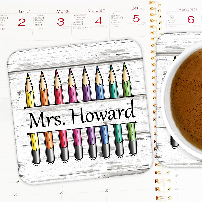 Personalized Name Pencil Teacher Coasters