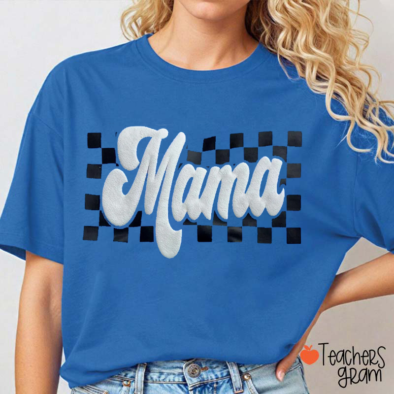 Personalized Checkered Puff Printed Teacher T‑Shirt