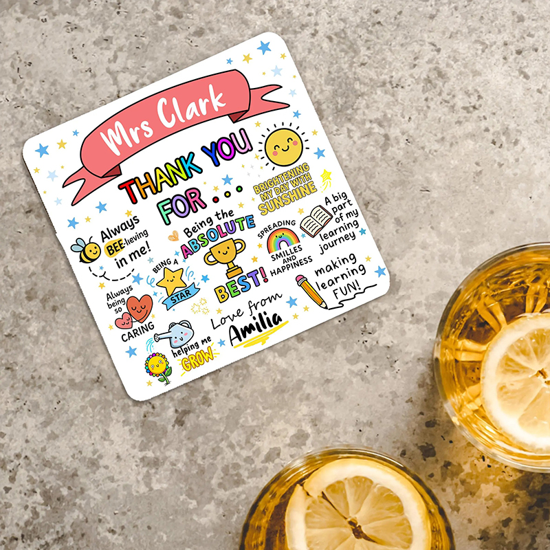 Personalised Name Thank You Gift For Teacher Coasters