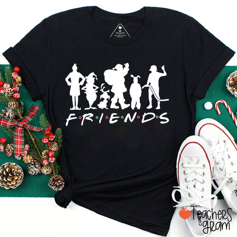 Friends Christmas Cartoon Characters Silhouettes Teacher T-Shirt