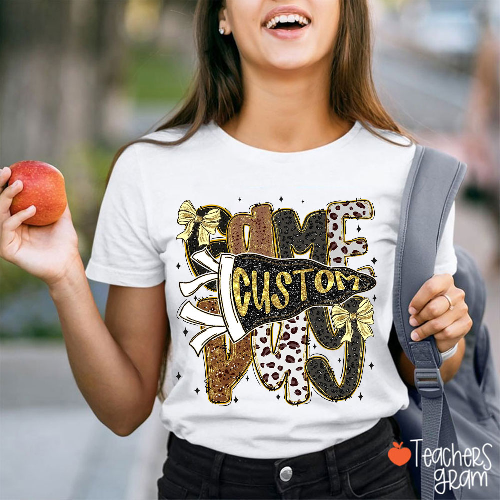 Personalized Gold Bows And Pennant Game Day Teacher T-Shirt