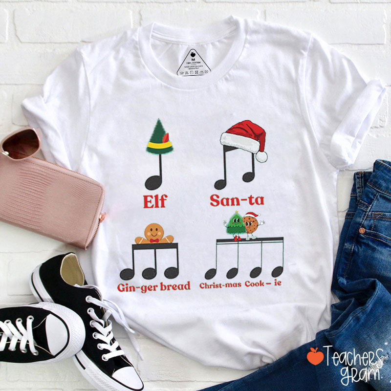 Elf Santa Music Note Teacher T-Shirt