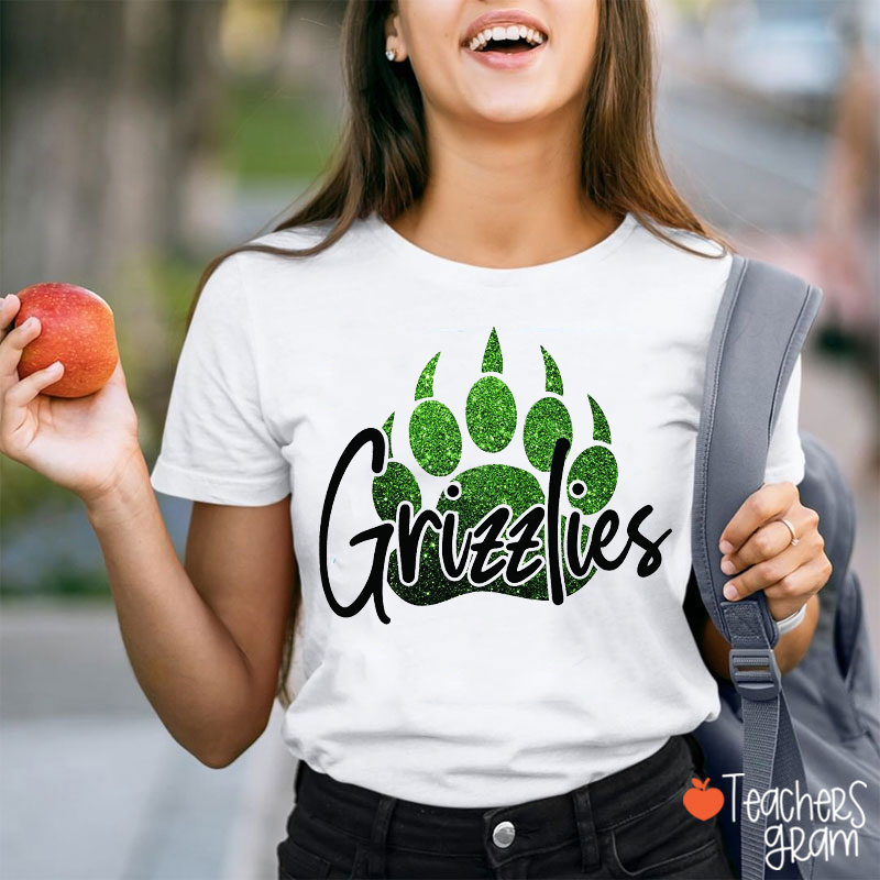 Personalized Mascot And Paw Gradient Glitter Teacher T-Shirt