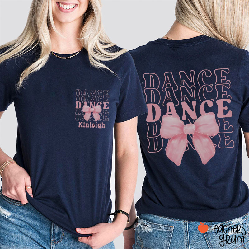 Personalized Cute Pink Bow Tie Teacher Two Sided T-Shirt