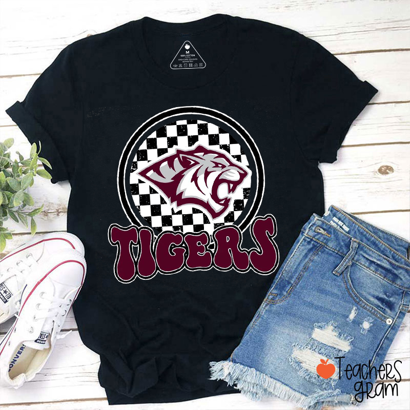 Personalized Mascot Circle Checkered Teacher T-Shirt