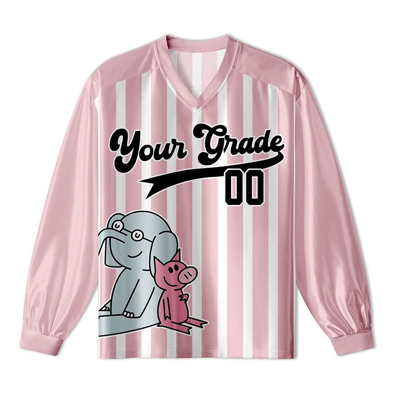 Personalized Team Name And Number Pink Pig Teacher Long Sleeve Jersey