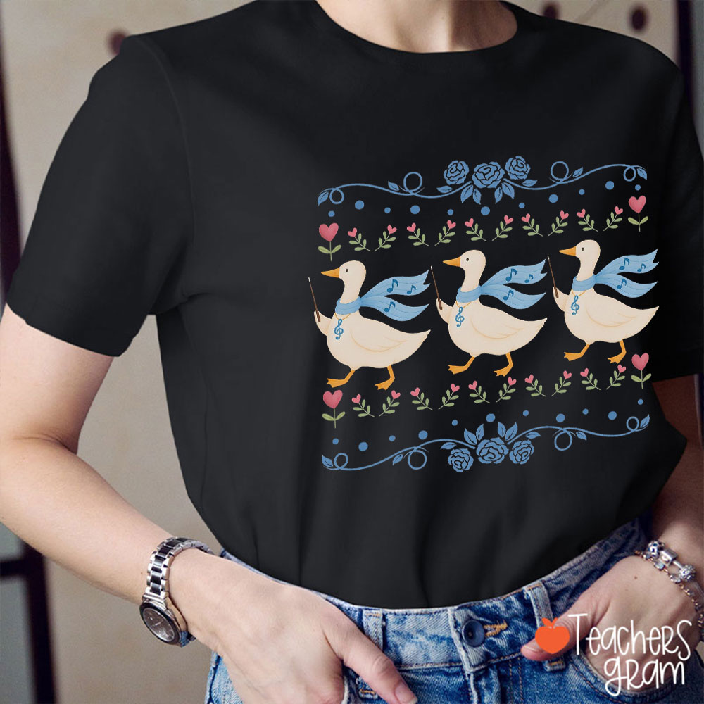 Conductor Ducks Musical Note Floral Teacher T-Shirt