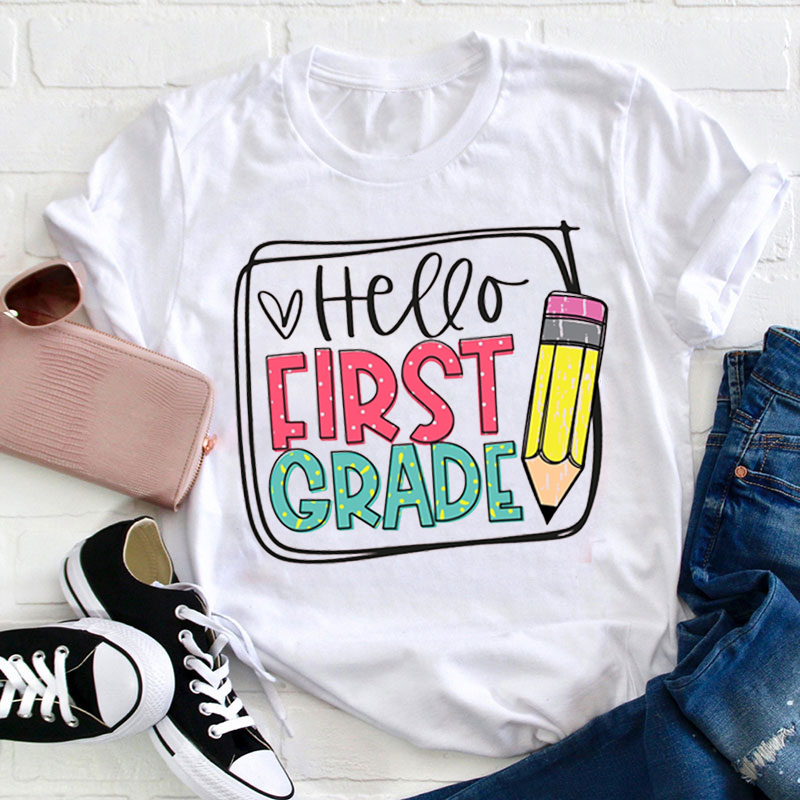 Personalized Grade Hello Pencil Teacher T-Shirt