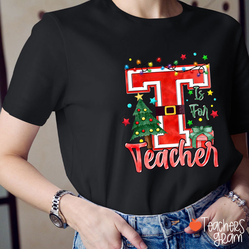 Personalized Initials And Text Christmas Teacher T-Shirt