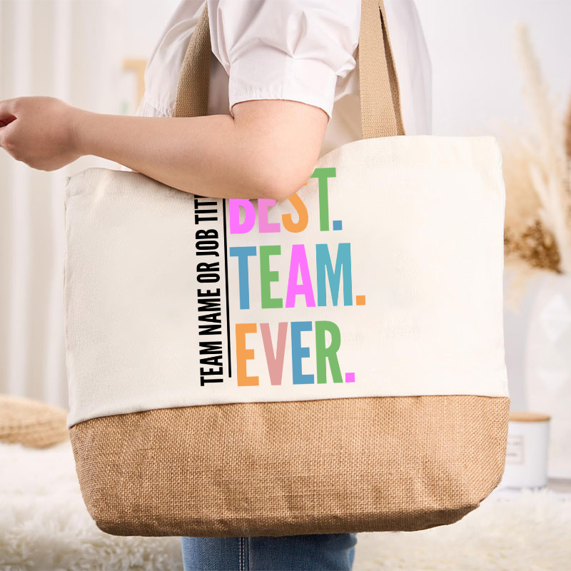 Personalized Neon Color Best Team Ever Teacher Canvas Tote Bag