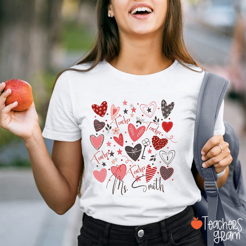 Personalized Name Love Valentine's Day Teacher T-Shirt