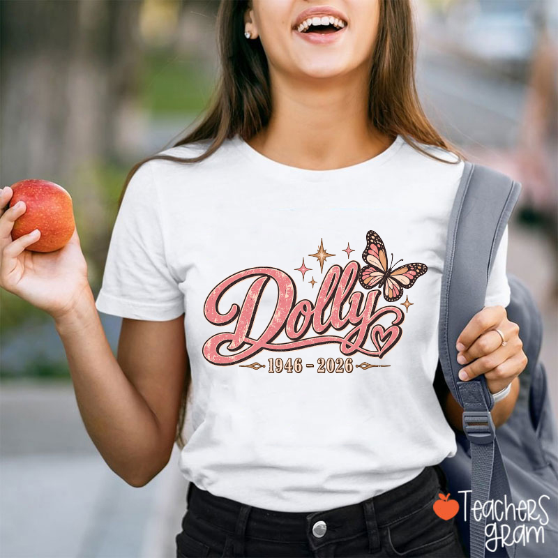 Dolly 1946-2026 Vintage Distressed Butterfly Heart Teacher T-Shirt