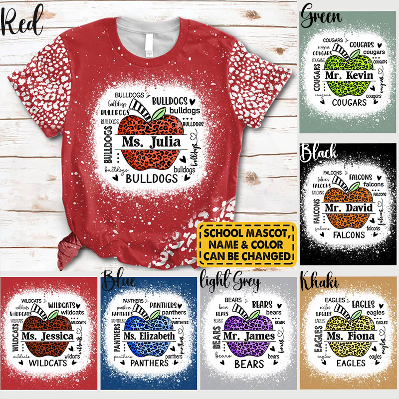 Personalized Leopard Printed Apple Mascot Teacher Printed T-Shirt