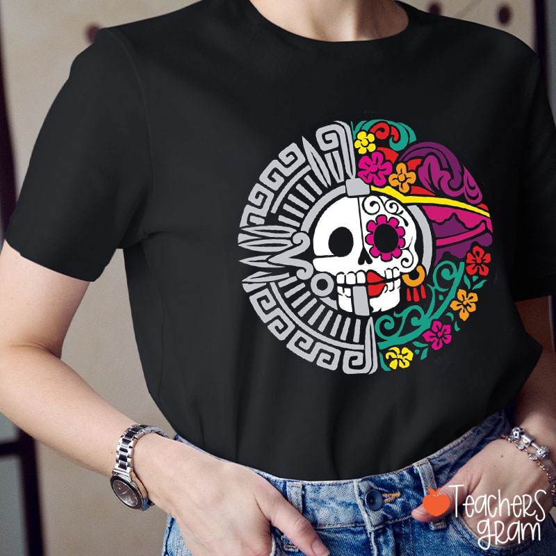Dia De Los Muertos Flowers Skull Spanish Teacher T-Shirt