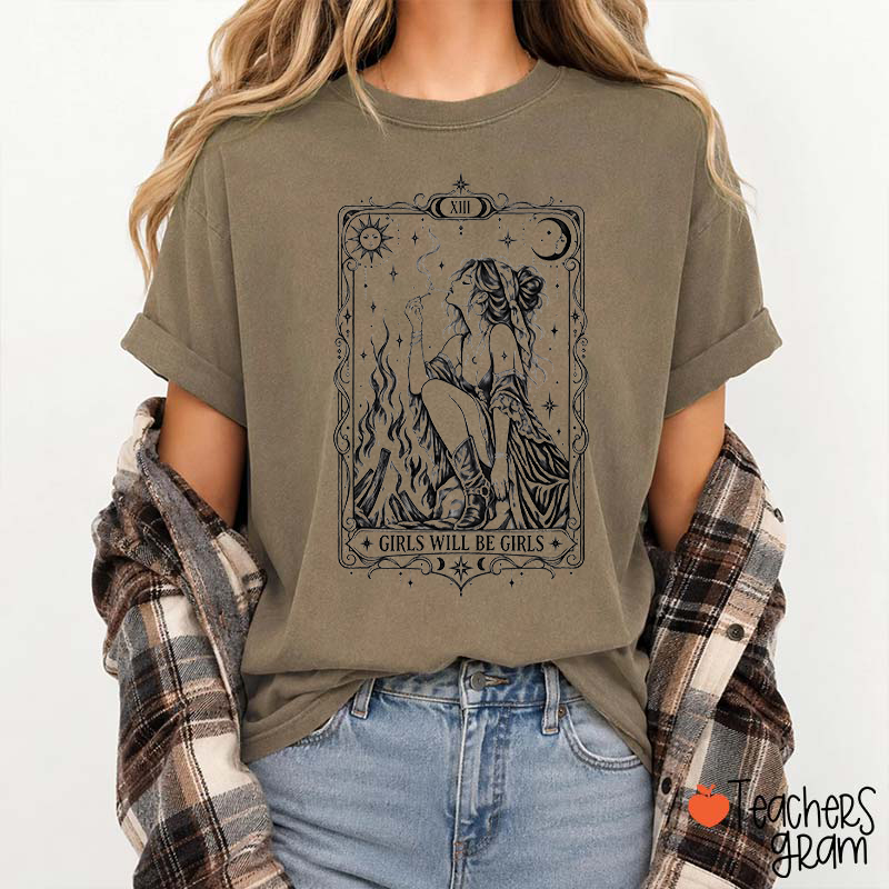 Girls Will Be Girls Tarot Card Sun Moon Witch Teacher T-Shirt