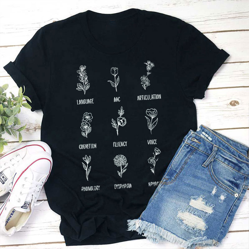 Line Art Flower Teacher T-Shirt