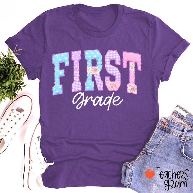 Personalized Floral Fantasy Purple Grade Teacher T-Shirt
