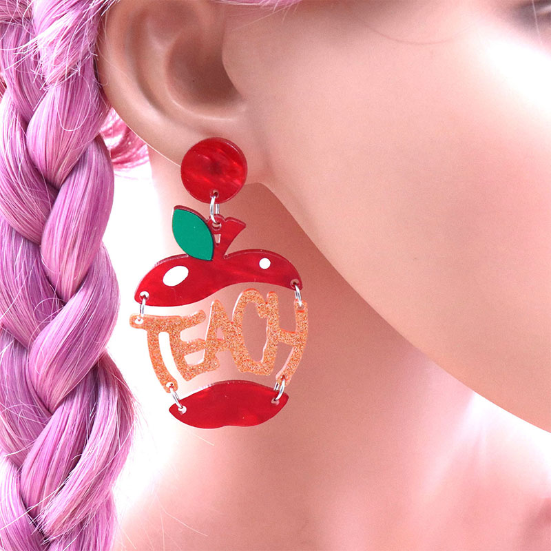 Teach Red Apple Teacher Acrylic Earrings