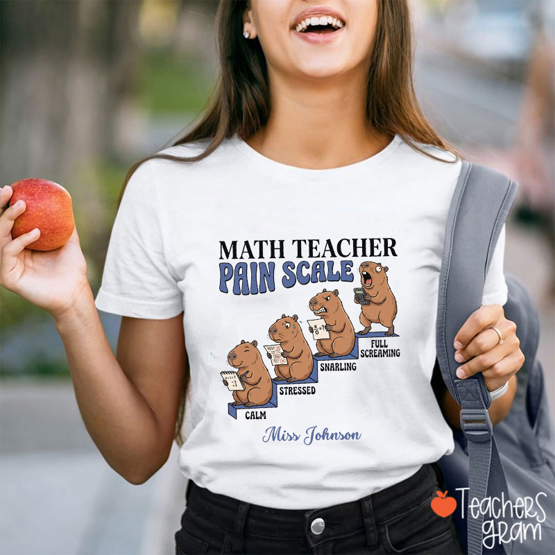Personalized Name Funny Math Teacher Capybara Graphic Teacher T-Shirt