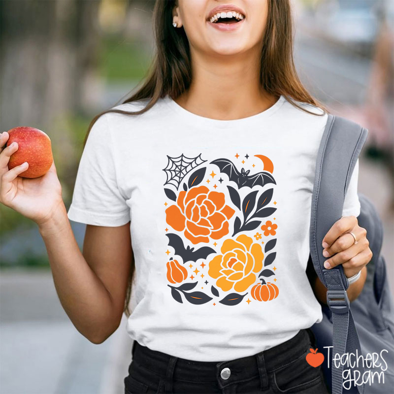 Spooky Autumn Blooms Teacher T-Shirt