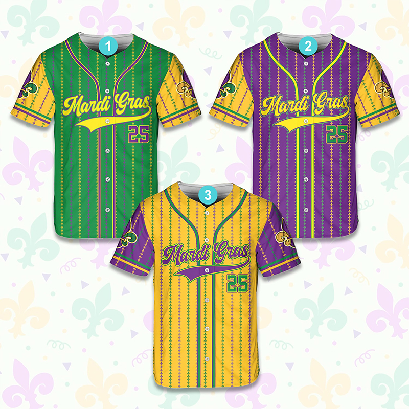 Personalized Name Mardi Gras Teacher Baseball Jersey