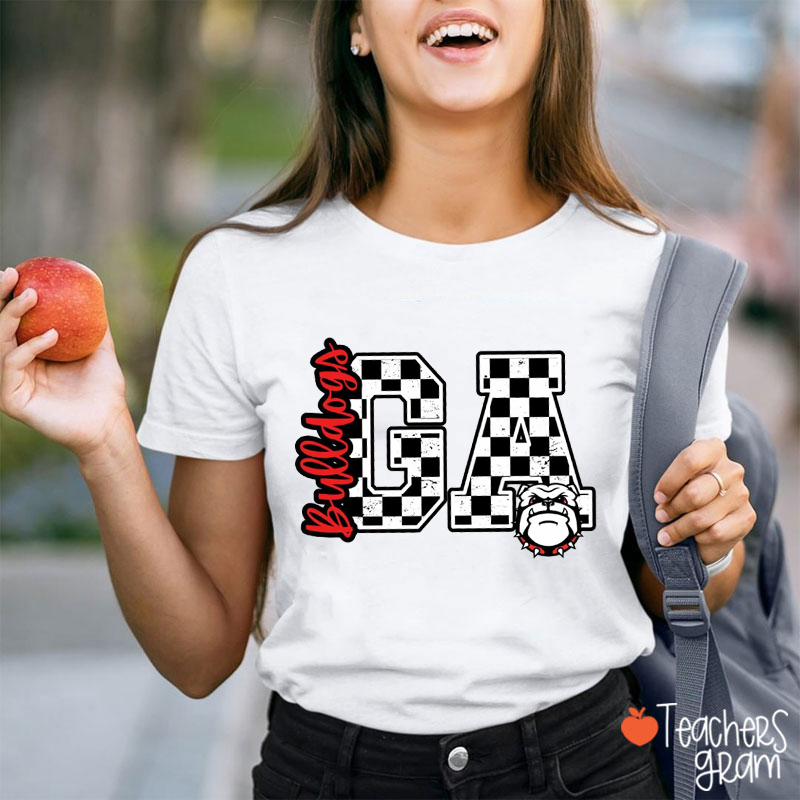 Personalized Mascot Initials Checkered School Spirit Teacher T-Shirt