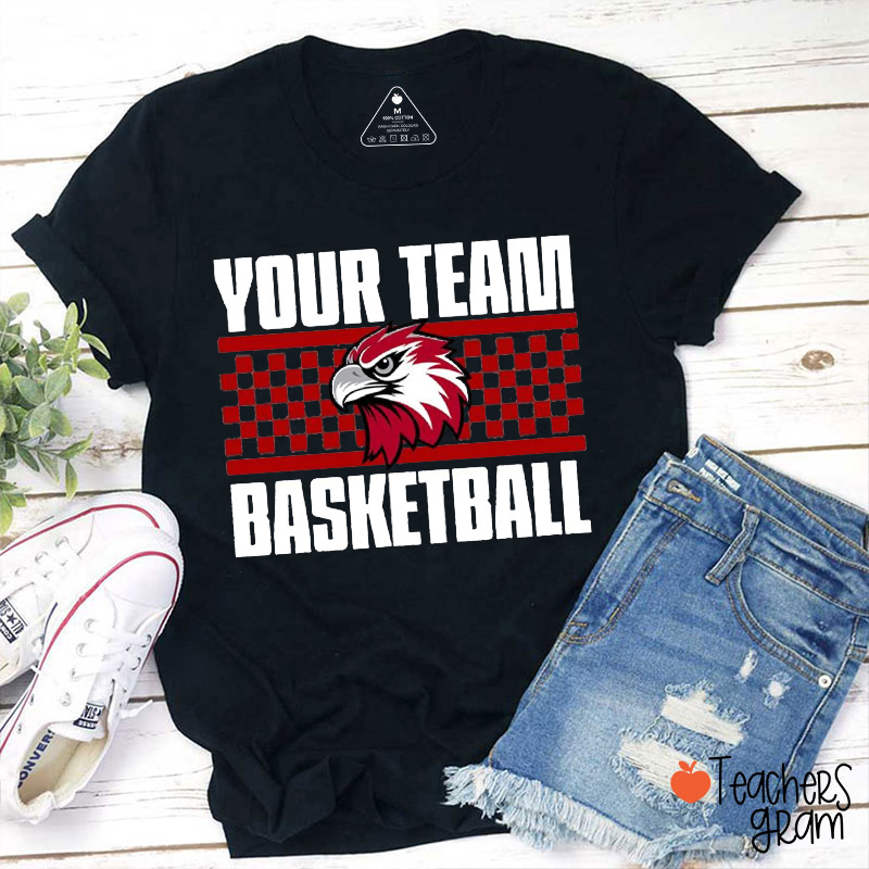 Personalized Mascot And Sport Checkered School Spirit Teacher T-Shirt