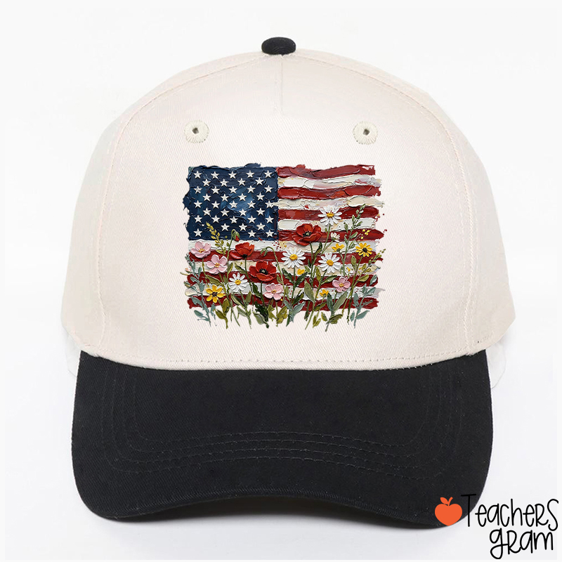American Flag Floral Teacher Baseball Cap