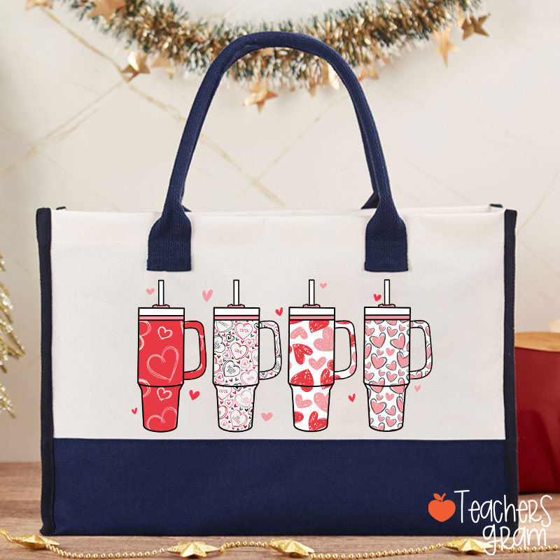 Cute Heart Thermos Cup Valentines Teacher Cotton Tote Bag