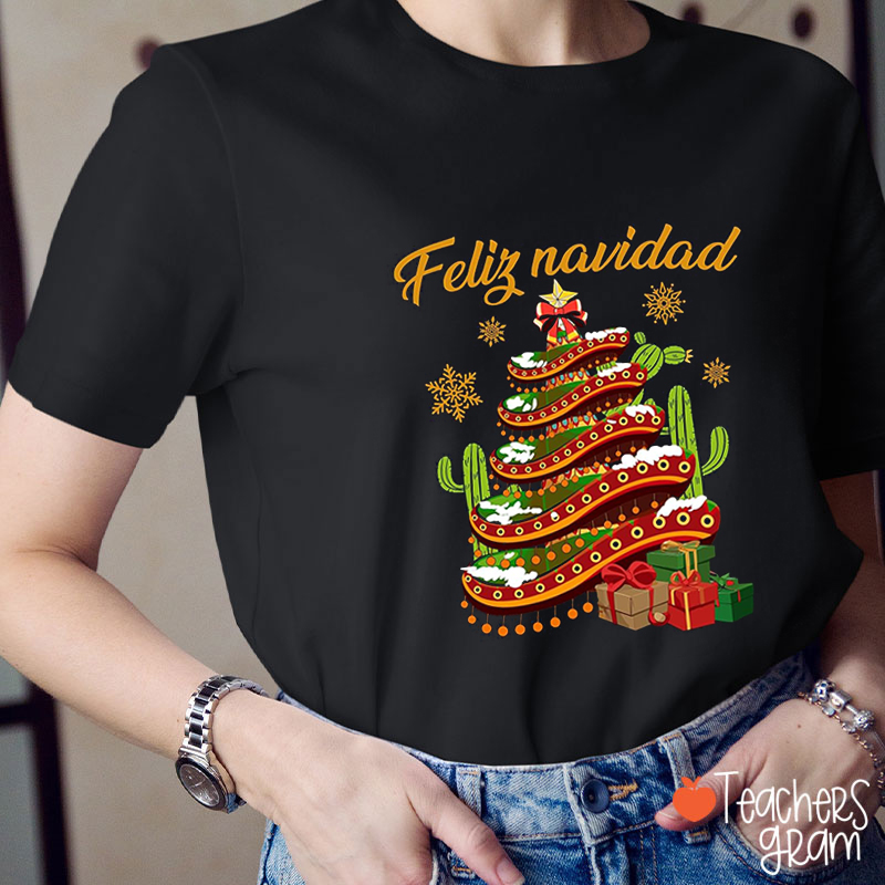 Feliz Navidad Sombrero Christmas Tree Spanish Teacher T-Shirt