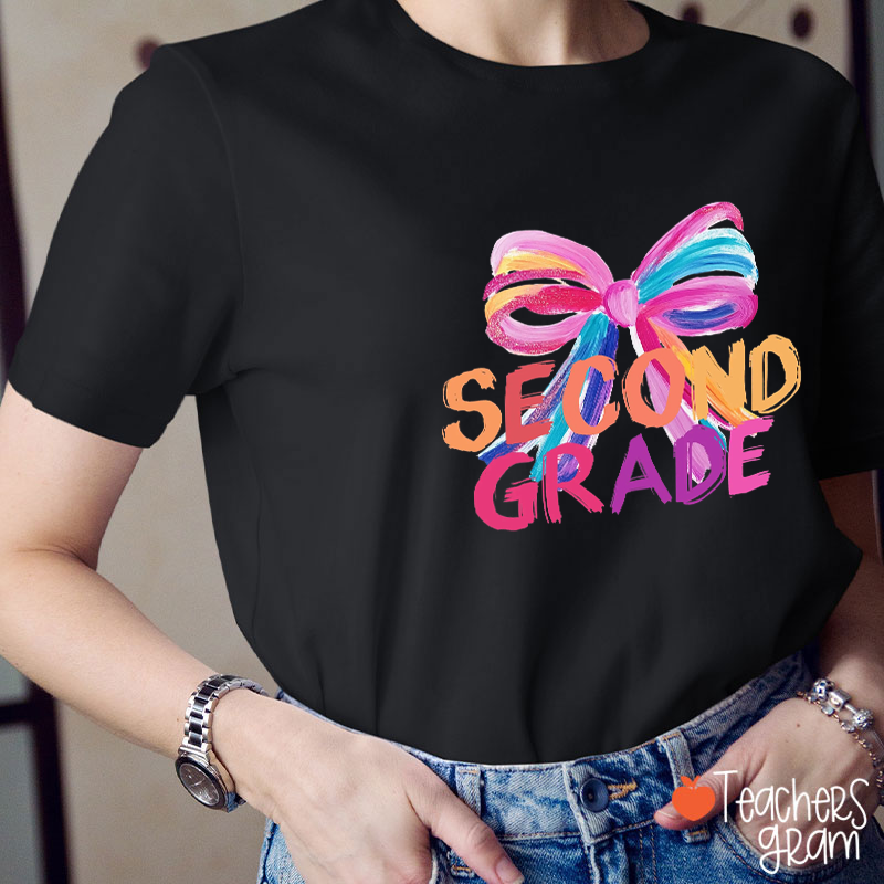 Personalized Grade Bow Hand-Painted Texture Teacher T-Shirt