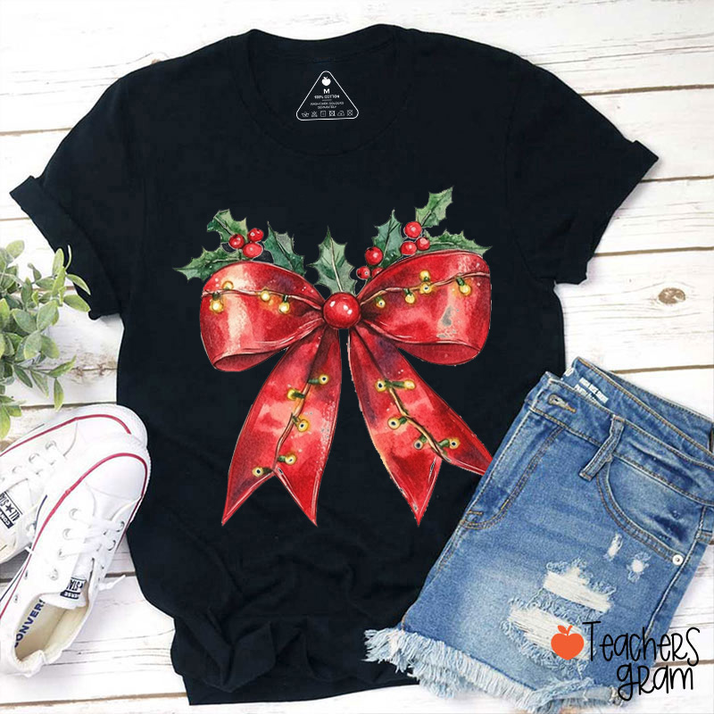 Cute Christmas Bow Teacher T-Shirt