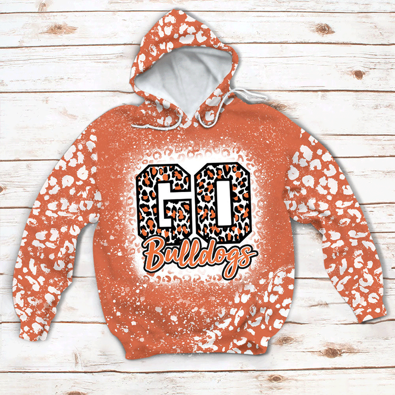 Personalized Leopard Go Mascot Teacher Printed Hooded Sweatshirt