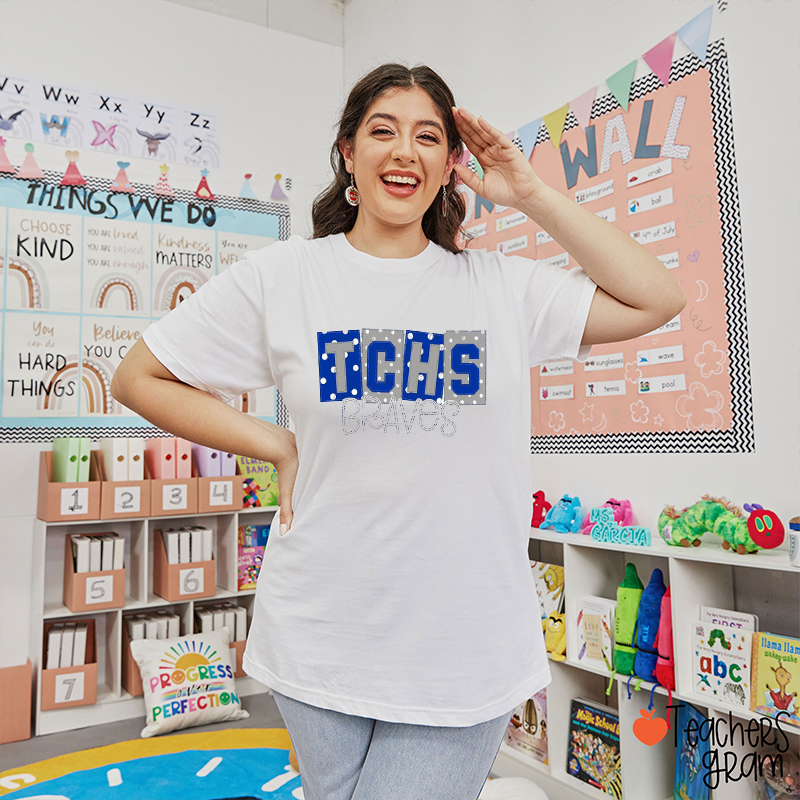 Personalized Mascot Faux Embroidery Patches Teacher T-Shirt