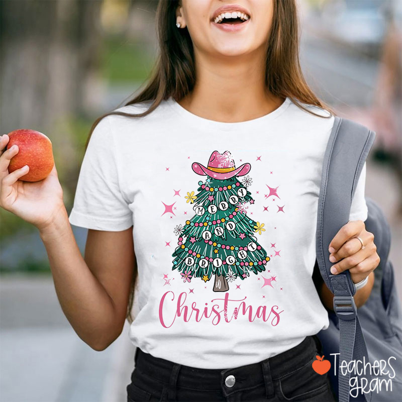 Merry And Bright Christmas Tree Teacher T-Shirt