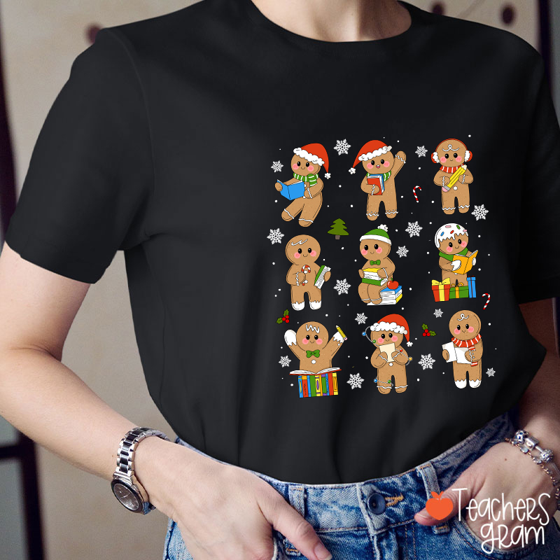 Reading Gingerbread Christmas Teacher T-Shirt