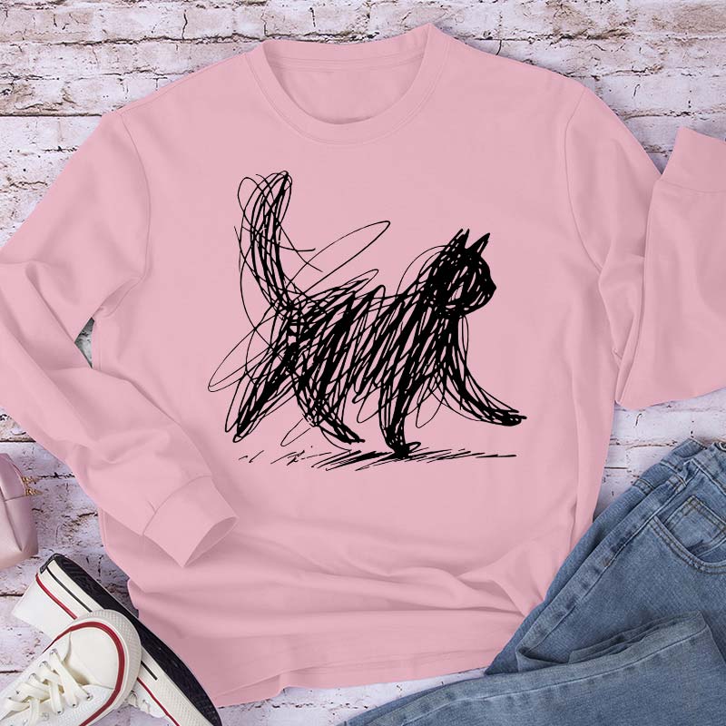 Vintage Cat Line Teacher Long Sleeve T-Shirt