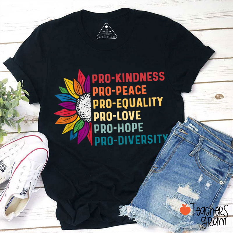 Pro Kindness Pro Peace Pro Equality Teacher T-Shirt