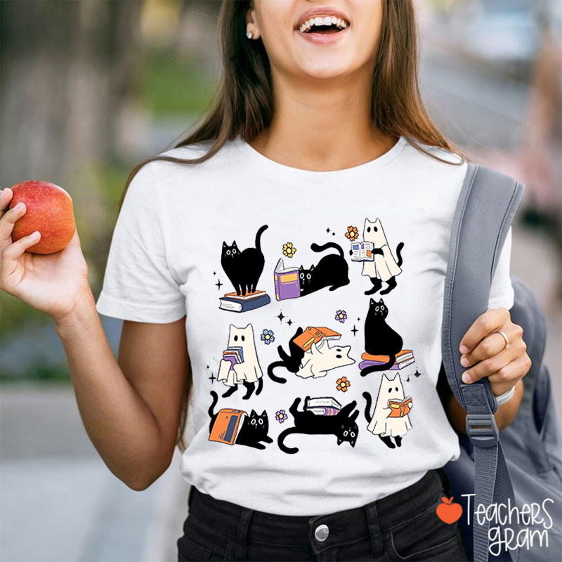 Reading Black Cat Ghost Teacher T-Shirt