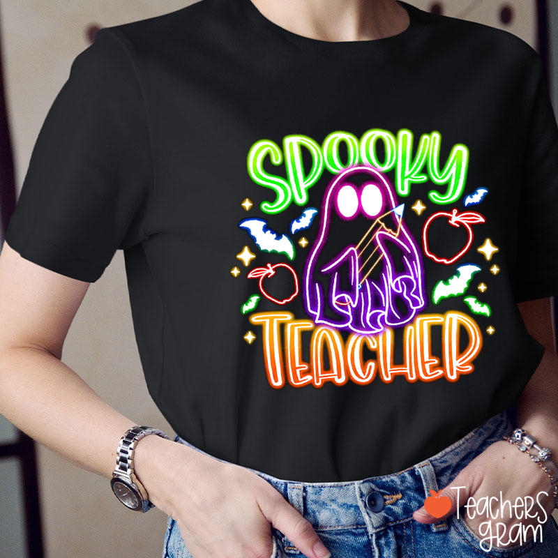 Spooky Teacher Halloween Neon Teacher T-Shirt