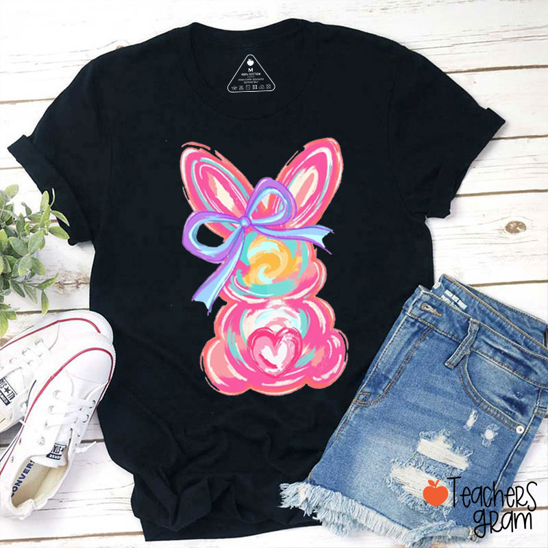 Colorful Bunny Happy Easter Teacher T-Shirt