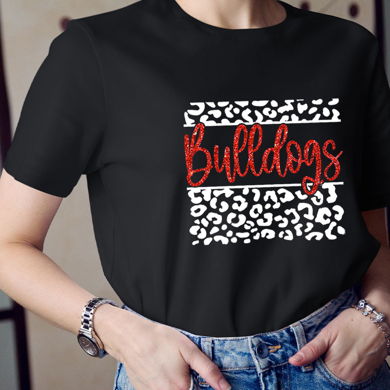 Personalized School Spirit Mascot Leopard Print  Teacher T-Shirt